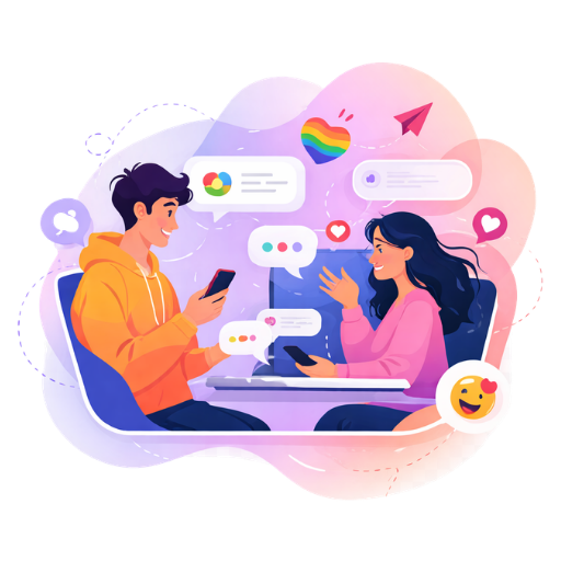 Two people chatting on phones showing online connection and conversation.