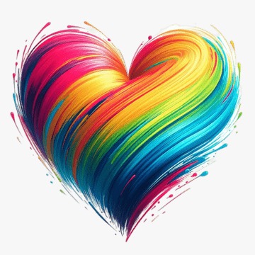 Rainbow heart with colorful brush strokes showing LGBTQ inclusivity.