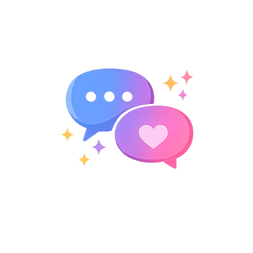 Chat bubbles with heart showing friends connection and LGBTQ community.