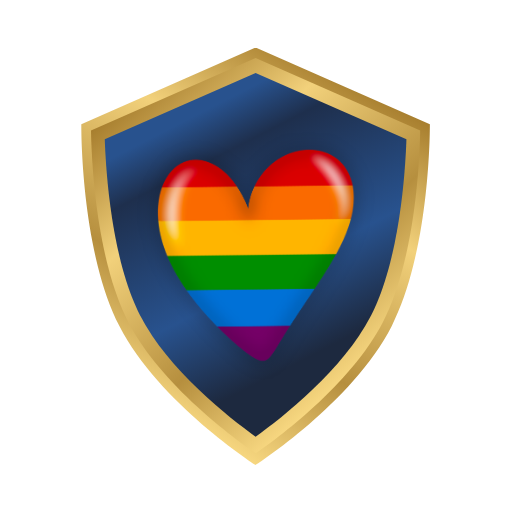Shield with rainbow heart showing LGBTQ love and protection.