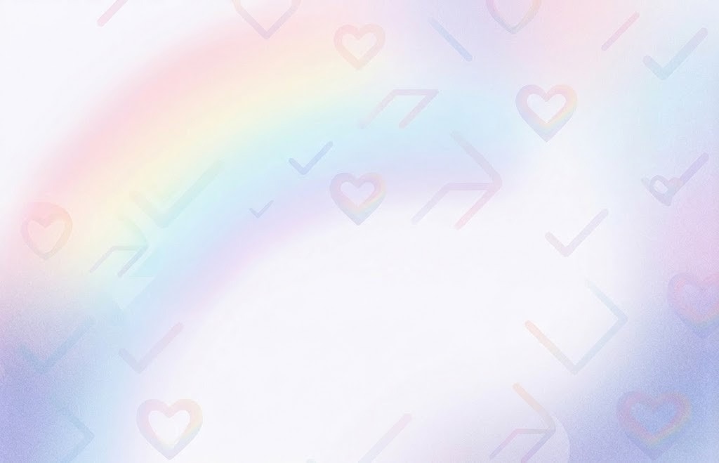Light rainbow gradient with faint hearts and check icons pattern.