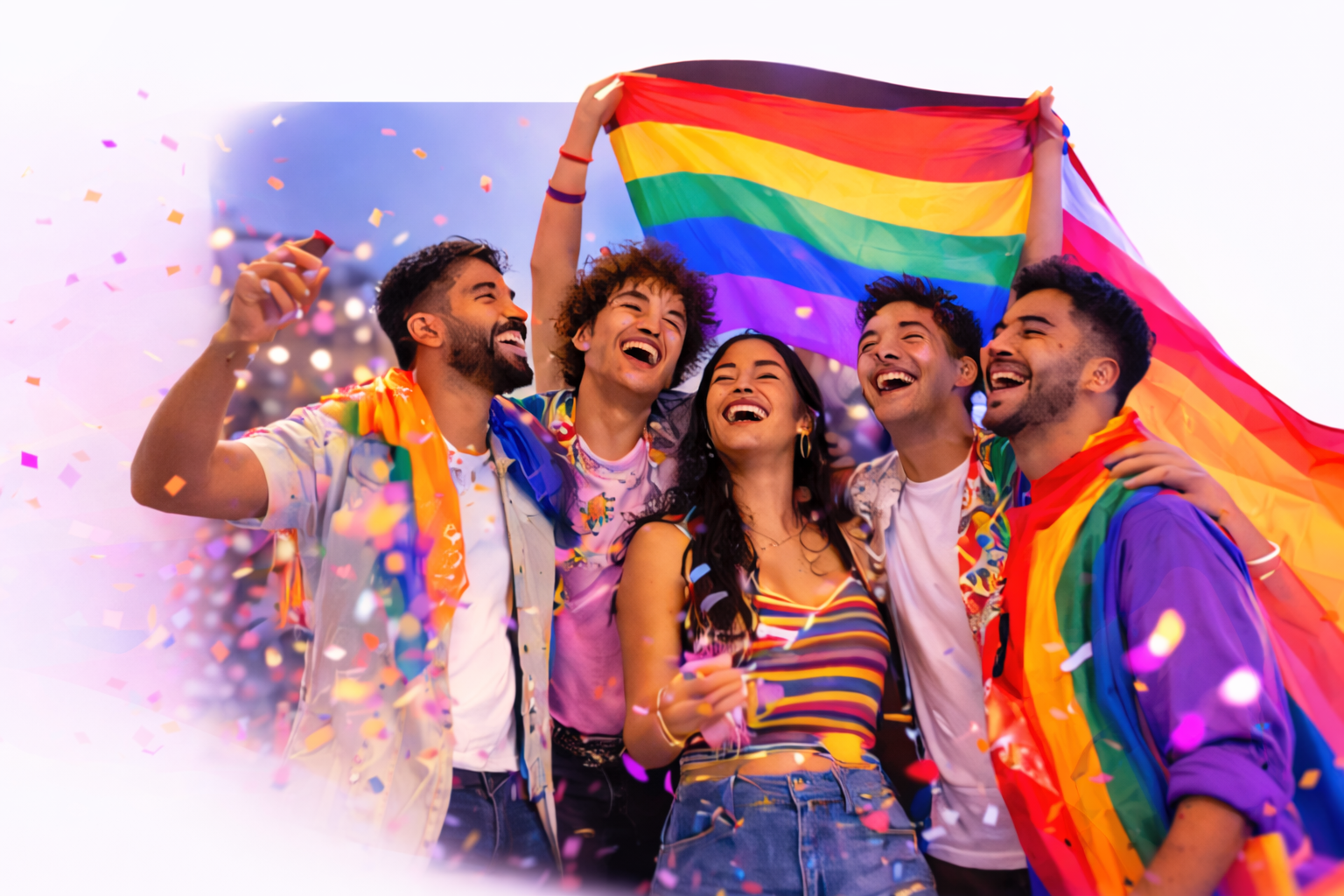 LGBTQ community celebrating pride with rainbow flag at festival.